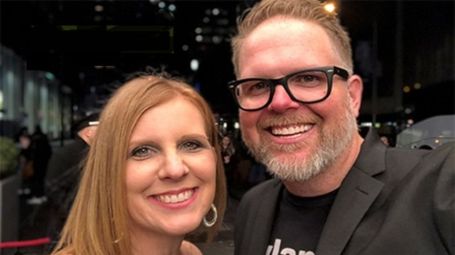 Bart Millard and his wife Shannon Millard smiling in a picture together.